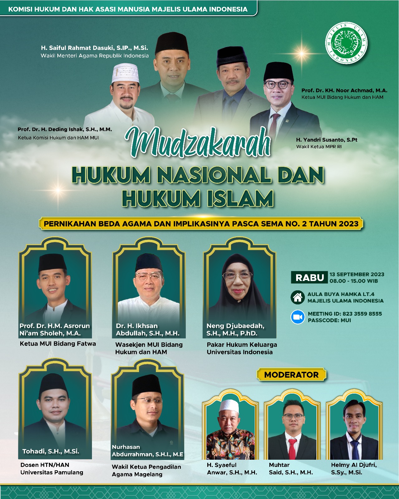 Narasumber Mudzakarah Hukum Nasional dan Hukum Islam oleh MUI Pusat